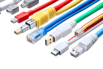 Assorted colored cables with various connectors