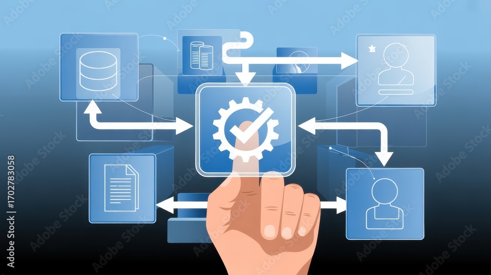 Poster digital blueprint: a futuristic illustration presents an interactive and interconnected technologica