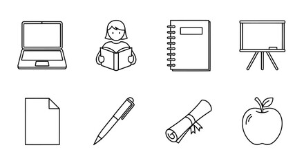 Line art educational items for school and university life