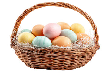 Colorful eggs in a wicker basket
