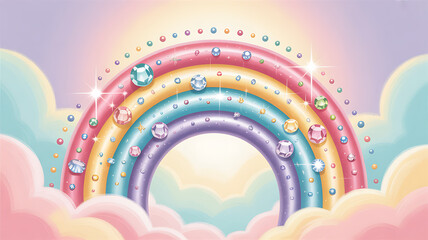 Rainbow with Sparkly Gems Pastel Pink Lilac