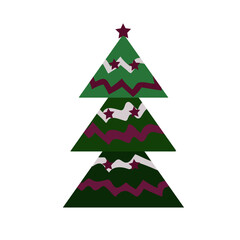 Christmas tree with garland, groovy style, geometric background, minimalist design, vector illustration, greeting cards and graphic design.