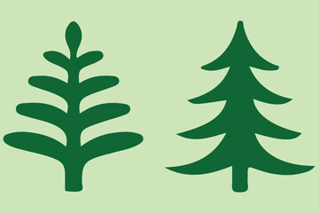 Obraz premium set of two simple green pine tree icons with stylized branches on light green background, minimal nature silhouettes for forest, christmas, seasonal and design illustration projects