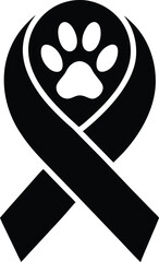 Animal Awareness Ribbon with White Paw Print Icon