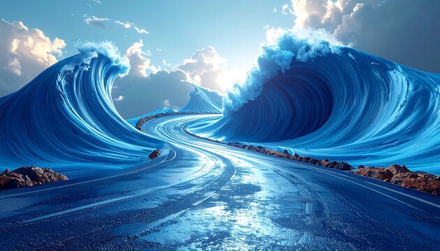 A winding road through azure waves