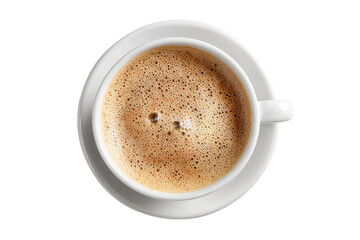 Overhead view of a steaming cup of coffee