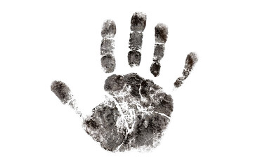 A grayscale handprint, outlined and detailed