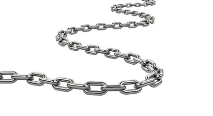 A gleaming silver chain winds its way across a stark black background representing connection on transparent background