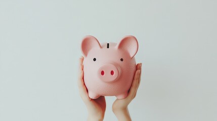 A person holds a pink piggy bank against a light background, symbolizing savings and financial planning, ideal for articles on budgeting, personal finance, saving tips, and financial education,
