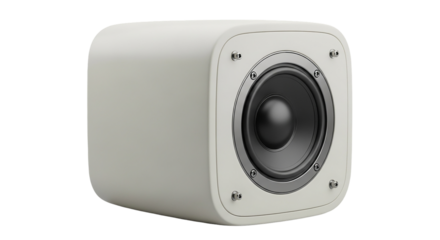 A pristine white speaker poised to unleash sonic landscapes ready to amplify immersive sound on transparent background