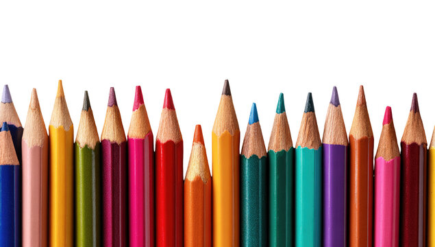 Close-up of colorful pencils, tips aligned