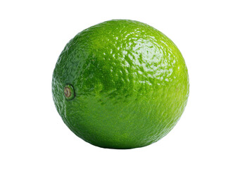Close-up of a vibrant green lime.  Perfectly round, the lime's skin displays a bumpy, textured surface with a glossy sheen. A small stem is visible