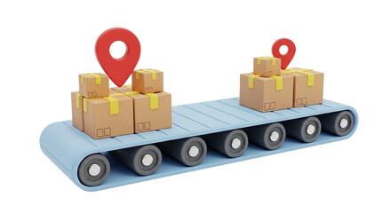 Streamlining logistics Animated packages move seamlessly on a conveyor pinpointing precise on transparent background