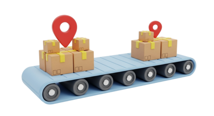 Streamlining logistics Animated packages move seamlessly on a conveyor pinpointing precise on transparent background