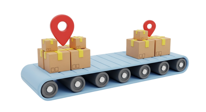 Streamlining logistics Animated packages move seamlessly on a conveyor pinpointing precise on transparent background