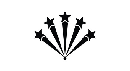 Five black stars radiating upwards in a fan-like burst pattern on a white background, symbolizing achievement or celebration.