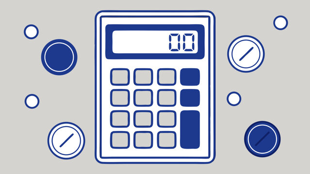 Blue calculator with coins gray finance