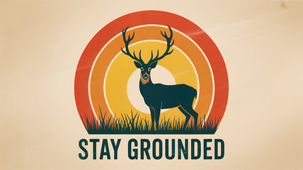Deer Silhouette with Retro Sun Stay Grounded
