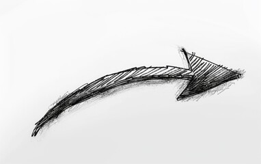 A hand-drawn, curved arrow pointing right, sketched in dark graphite on a white background.  The arrow has a slightly textured appearance