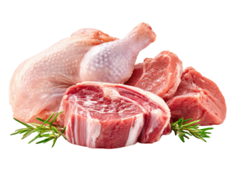 Fresh raw chicken, lamb, and beef cuts