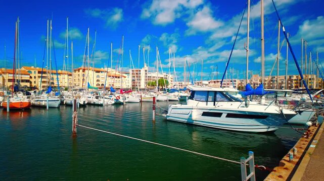 Port avec des bateaux et voiliers &agrave; Leucate
