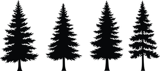 Pine tree silhouette, evergreen tree clipart, black tree vector, forest tree design, conifer tree image, nature tree illustration, seasonal tree art