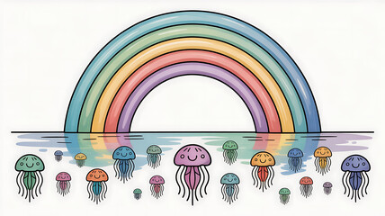 Whimsical Rainbow with Jellyfish Doodles