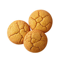 Three round, light golden-brown cookies stacked.  Each cookie has a slightly cracked, textured surface