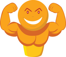 A yellow cartoon character with the words muscle on it, vector illustration
