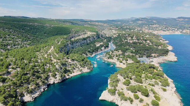 Calanque d En-Vau near cassis town provence France. Breathtaking view of bay, a beautiful blue lagoon surrounded by cliffs