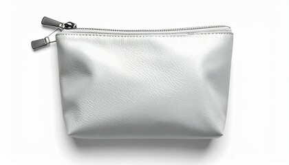 Minimalist white textured zippered pouch with metallic pull, rectangular shape, and clean design, photographed against a plain background