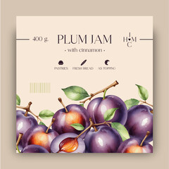 Plum Jam Label Template Watercolor Fruit Illustration