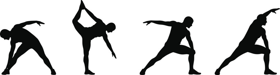 Obraz premium yoga, stretching, fitness, exercise, silhouettes, workout, healthy, wellness, balance, flexibility, meditation, poses, male, training, gym, body, calm, strength, sport, athletic
