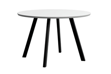 Simple round side table with a white top and four dark legs