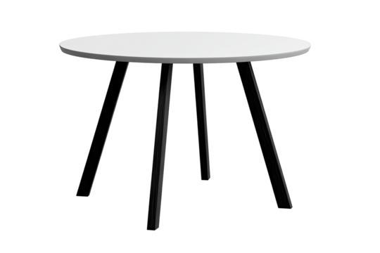 Simple round side table with a white top and four dark legs