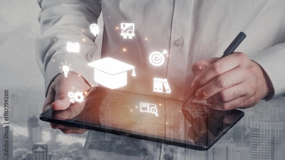 Aufkleber online education boosts access to learning. learn anytime through flexible platforms. education tech
