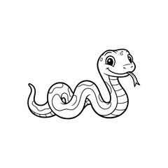 Happy Cartoon Snake Outline Line Art isolated on white transparent background