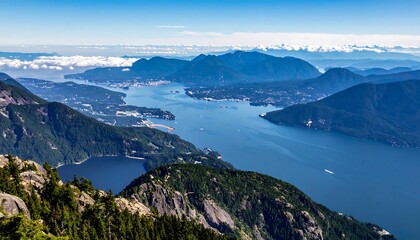 Panoramic mountain view of a city and bay