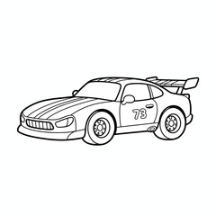 Outline Drawing of a Racing Sports Car with Spoiler Isolated on White Transparent Background