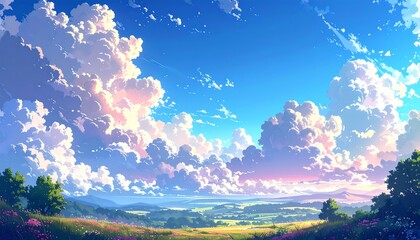 Obraz premium Vast landscape, colorful clouds, sunny day