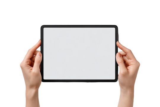 Hands holding a tablet with a blank screen (5)