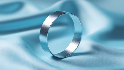 Silver ring, satin backdrop, jewelry ad, elegant design