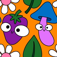 Naklejka premium Mushrooms seamless cute pattern for wrapping paper and fabrics and linens and kids clothes print