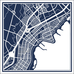Vector illustration of a world map with a retro urban street plan design