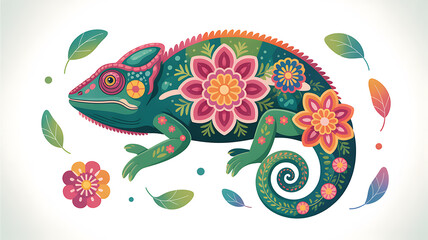 Chameleon with Mandala Flower Patterns Decorative
