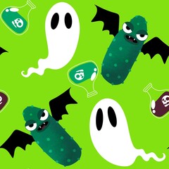 Halloween monsters vegetables seamless cucumber vampire pattern for wrapping paper and fabrics