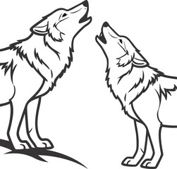 Vector silhouette illustration of a wild black wolf head