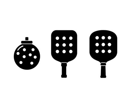 Simple line art of a paddleball, paddle, and a ball