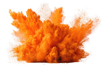 Explosive orange powder explosion against black background