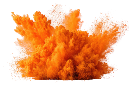 Explosive orange powder explosion against black background